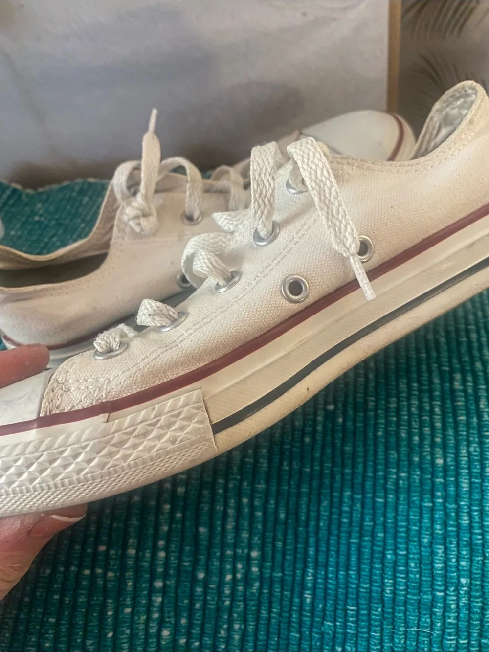 Classic Converse Kids White Canvas Sneakers with Maroon Stripe